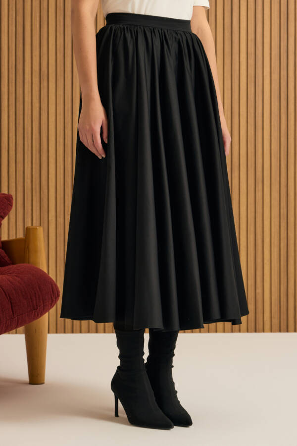 Siyah Büzgülü Kloş Cotton Etek - 4
