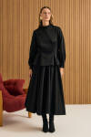 Siyah Büzgülü Kloş Cotton Etek 