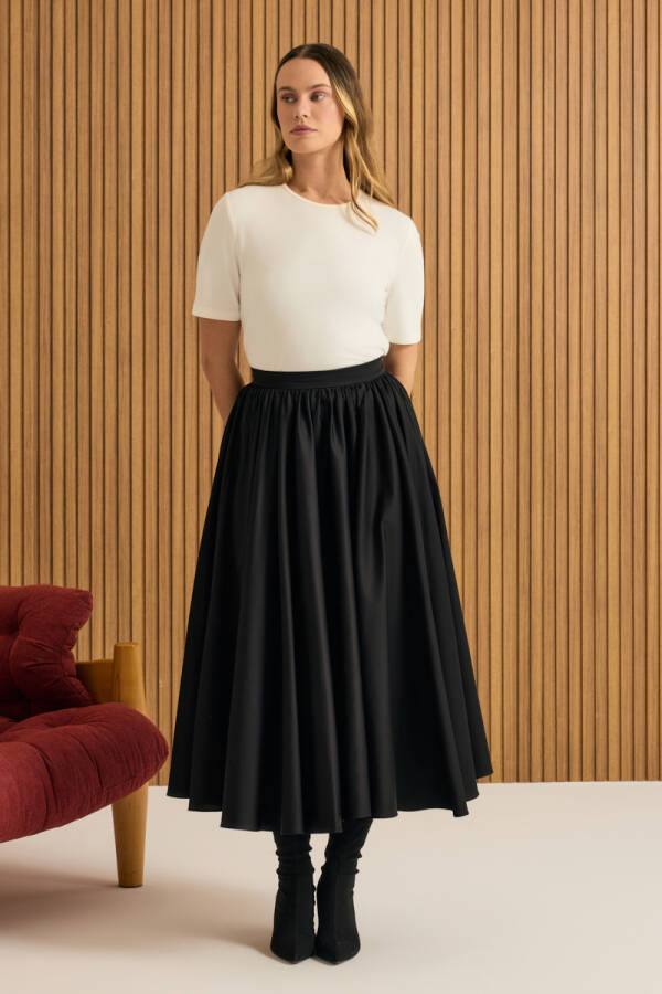 Siyah Büzgülü Kloş Cotton Etek - 2