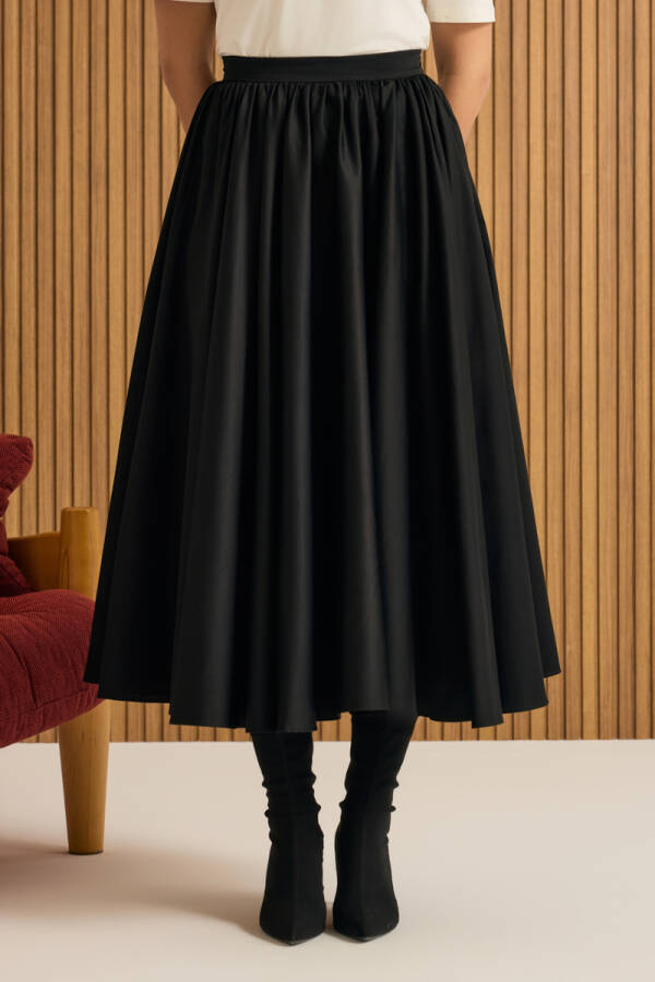Siyah Büzgülü Kloş Cotton Etek - 3