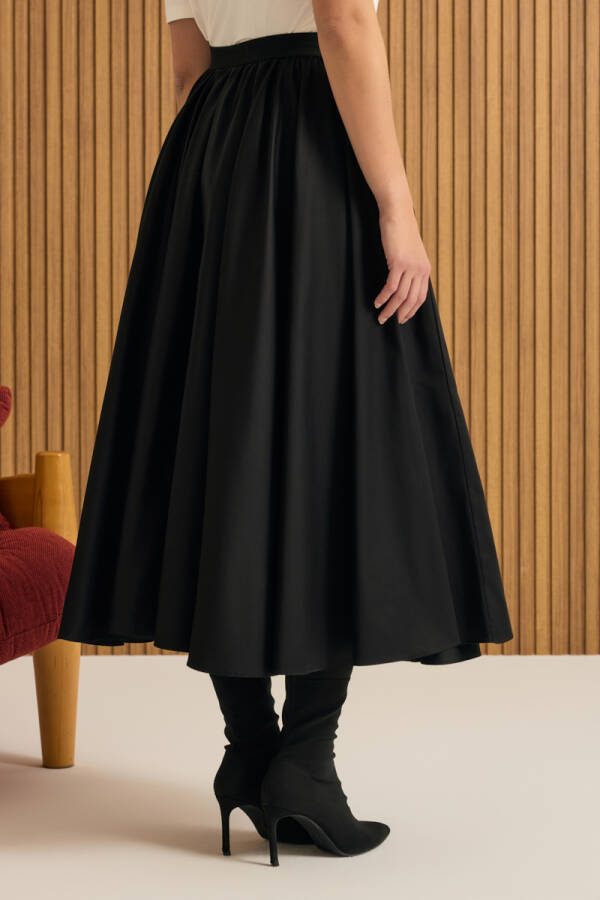 Siyah Büzgülü Kloş Cotton Etek - 6
