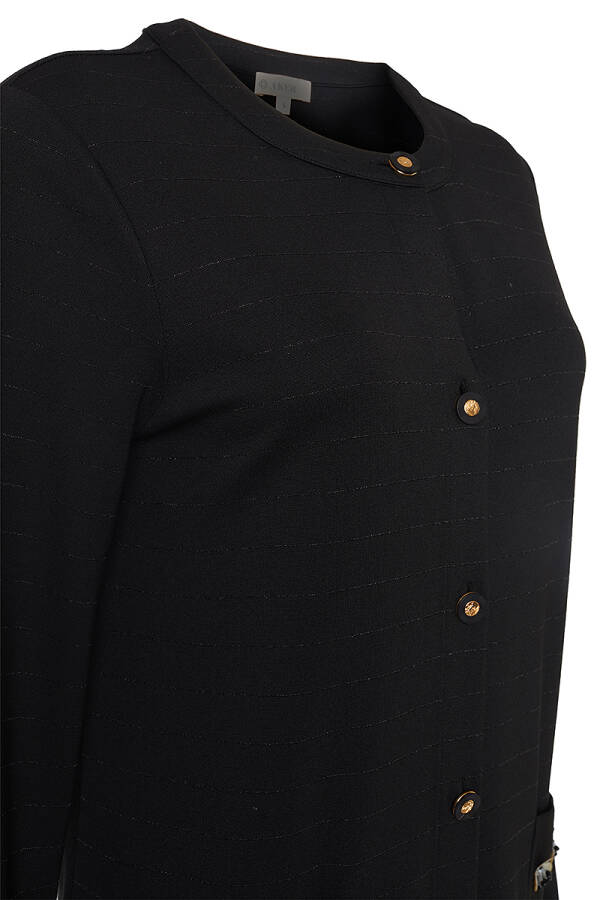 Siyah Cepleri İşleme Detaylı Örme Uzun Hırka - Aker (1)