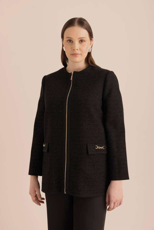 Siyah Cepleri Metalk Toka Detaylı Kap - 2