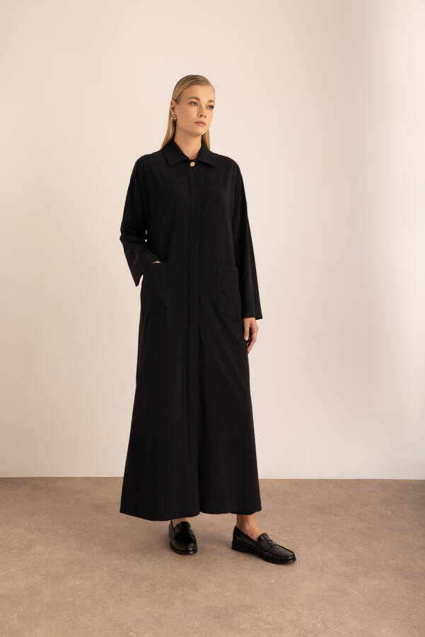 Siyah Cepleri Nakışlı Dokuma Ferace - Aker (1)