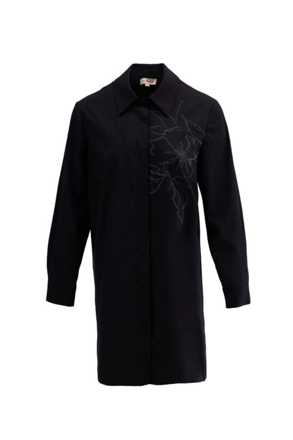 Siyah Çiçek Baskı Detaylı Tunik - 1