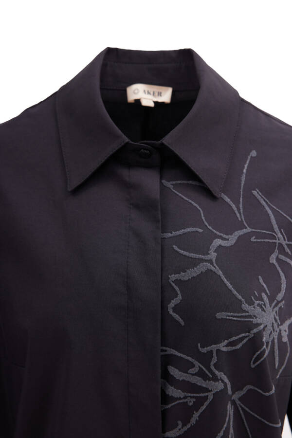 Siyah Çiçek Baskı Detaylı Tunik - 2