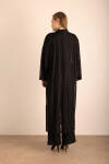 Siyah Çiçek Broş Detaylı Örme Simli Kimono - 7