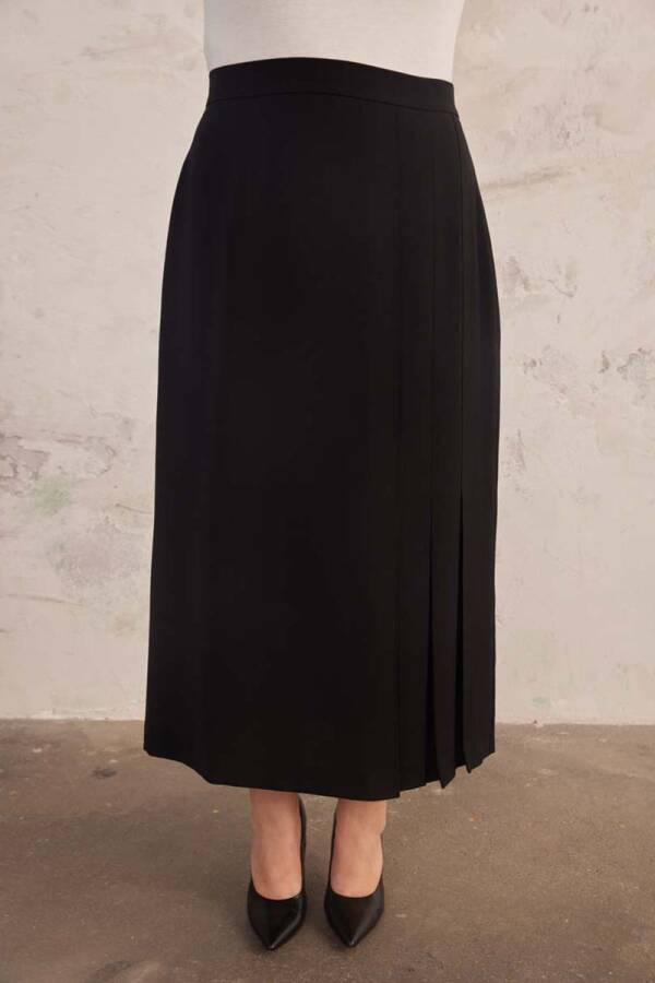 Siyah Çift Pile Detaylı Etek - 4