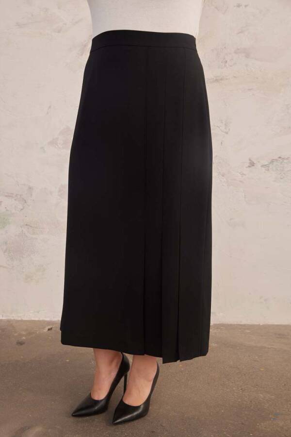 Siyah Çift Pile Detaylı Etek - 5