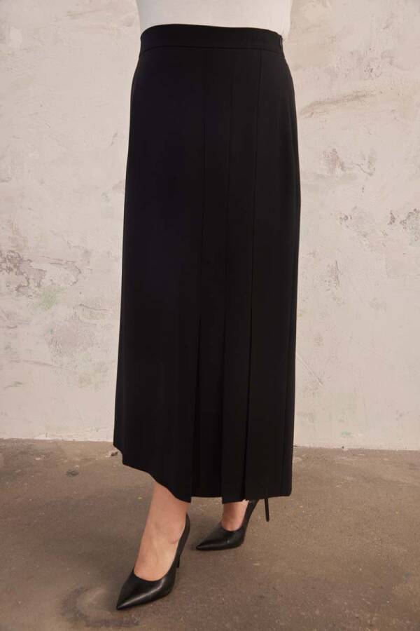 Siyah Çift Pile Detaylı Etek - 6