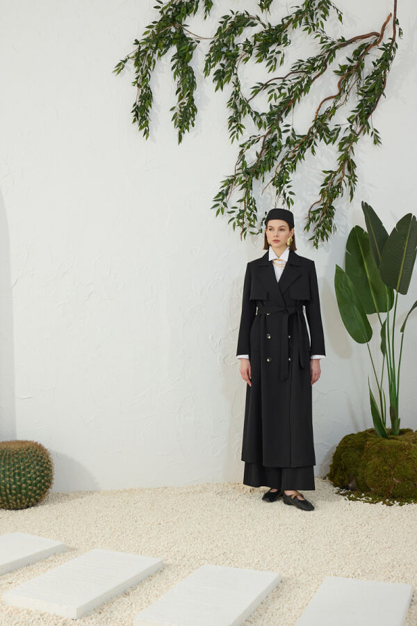 Siyah Çift Rüzgarlı Pardösü - 1