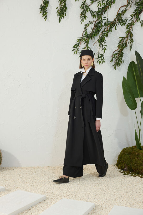 Siyah Çift Rüzgarlı Pardösü - 2