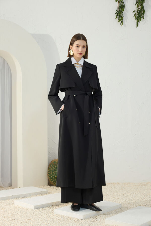 Siyah Çift Rüzgarlı Pardösü - 3