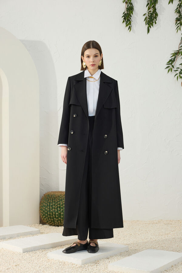 Siyah Çift Rüzgarlı Pardösü - 5
