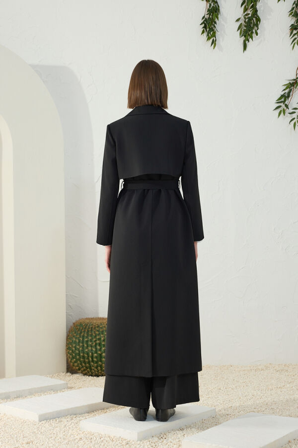 Siyah Çift Rüzgarlı Pardösü - 7