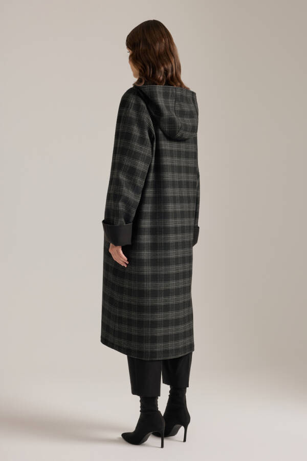 Siyah Çift Taraflı Kullanılan Seyyar Kapuşonlu Trençkot - 5