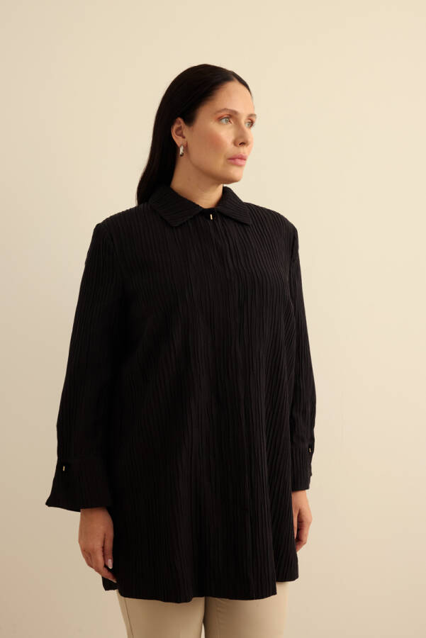 Siyah Çizgi Dokulu Tencel Rayon Kumaş Kap - 4