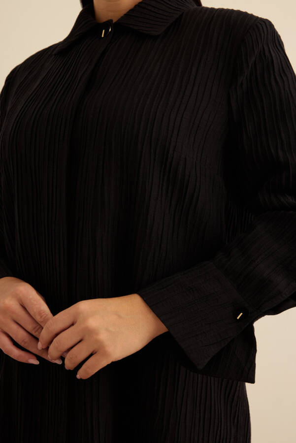 Siyah Çizgi Dokulu Tencel Rayon Kumaş Kap - 6