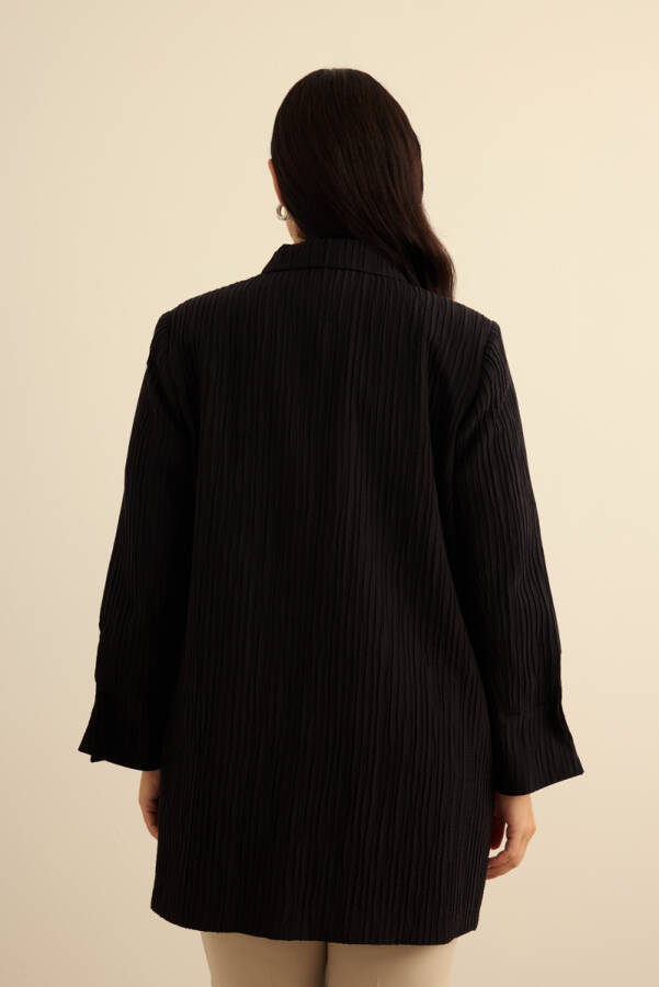 Siyah Çizgi Dokulu Tencel Rayon Kumaş Kap - 7