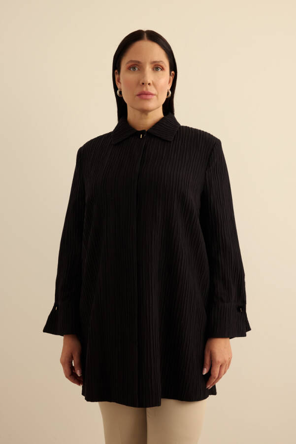 Siyah Çizgi Dokulu Tencel Rayon Kumaş Kap - 3