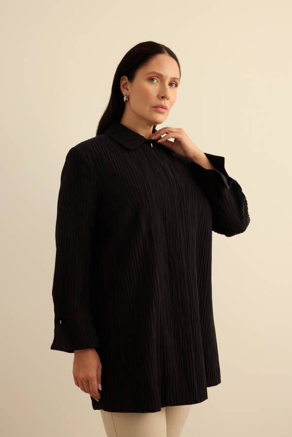 Siyah Çizgi Dokulu Tencel Rayon Kumaş Kap - Aker (1)