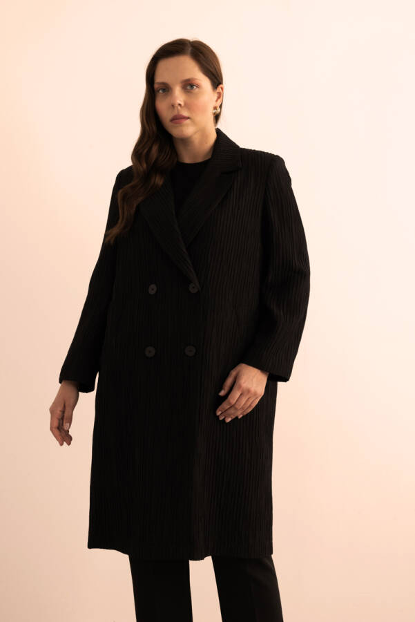 Siyah Çizgi Dokulu Tencel Rayon Kumaş Trençkot - 4