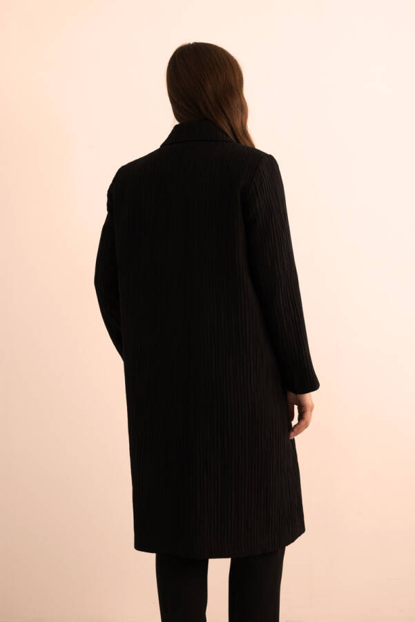 Siyah Çizgi Dokulu Tencel Rayon Kumaş Trençkot - 7