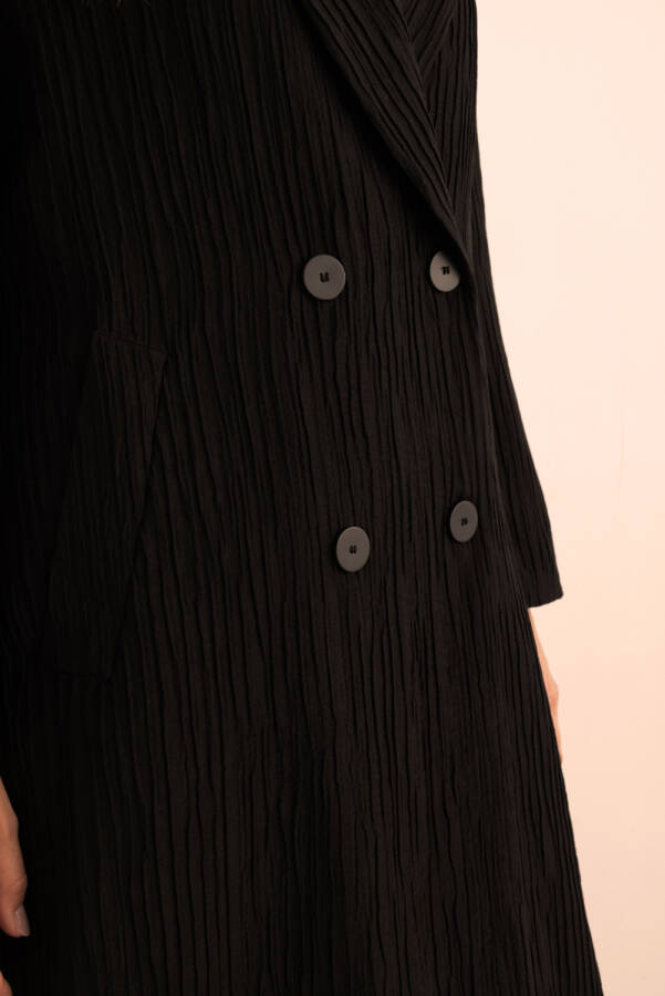 Siyah Çizgi Dokulu Tencel Rayon Kumaş Trençkot - 6