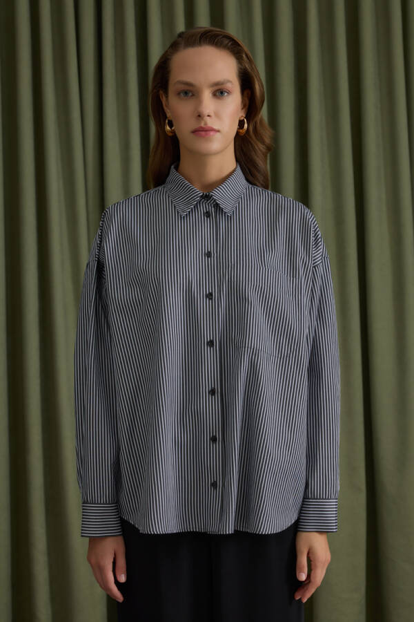 Siyah Çizgili Cotton Gömlek - Aker (1)