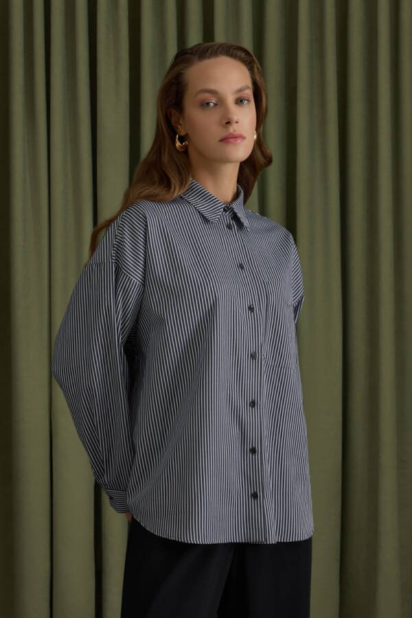 Siyah Çizgili Cotton Gömlek - 1