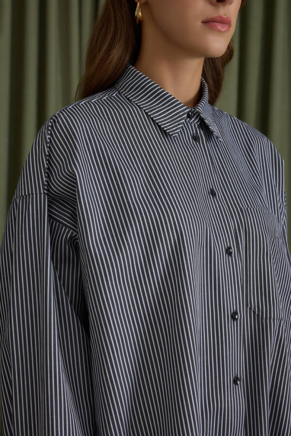 Siyah Çizgili Cotton Gömlek - 4