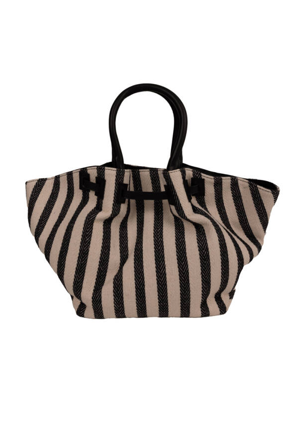 Siyah CNT20134 ÇİZGİLİ TOTE ÇANTA - 4