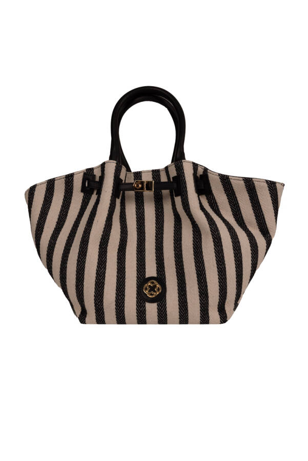 Siyah CNT20134 ÇİZGİLİ TOTE ÇANTA - Aker