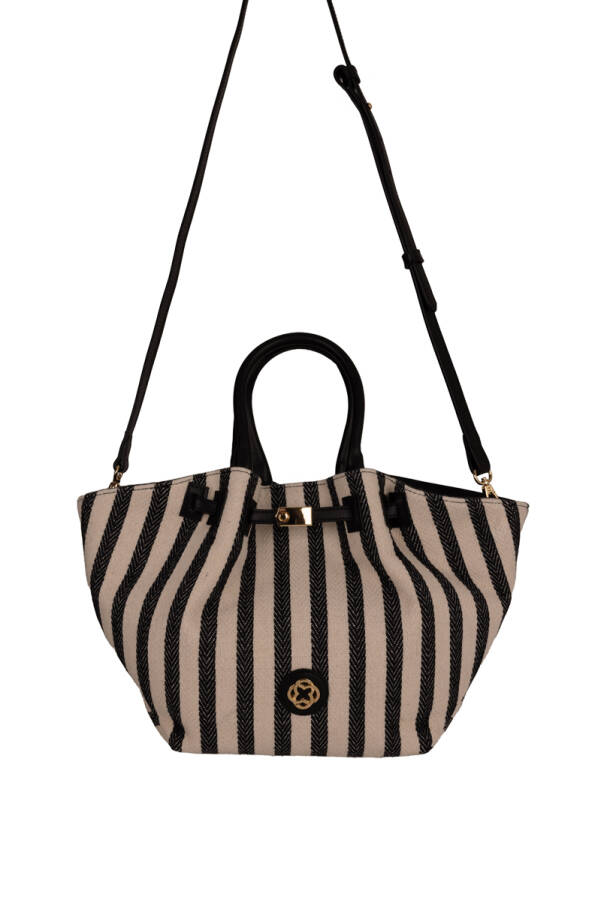 Siyah CNT20134 ÇİZGİLİ TOTE ÇANTA - Aker (1)