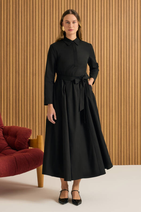 Siyah Cotton Elbise - 1