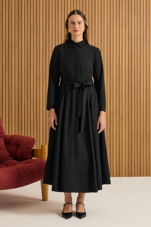 Siyah Cotton Elbise - 2