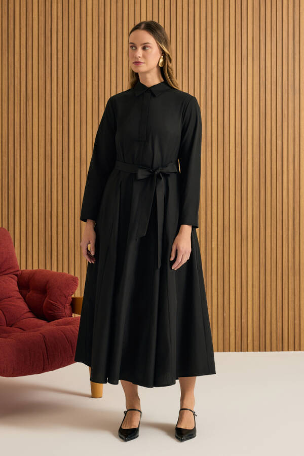 Siyah Cotton Elbise - 3