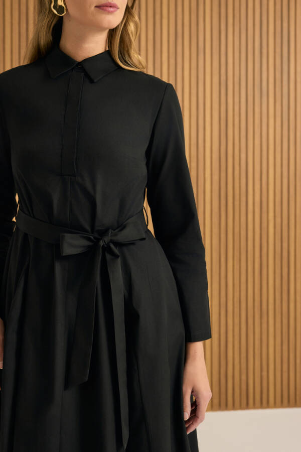 Siyah Cotton Elbise - 4