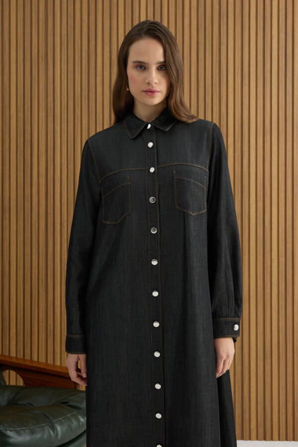 Siyah Denim Görünümlü Ferace - 3