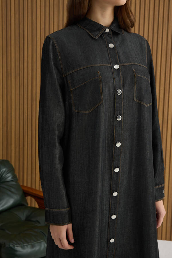 Siyah Denim Görünümlü Ferace - 4