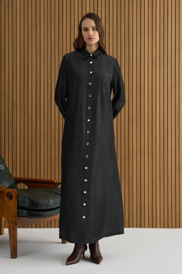 Siyah Denim Görünümlü Ferace - Aker (1)