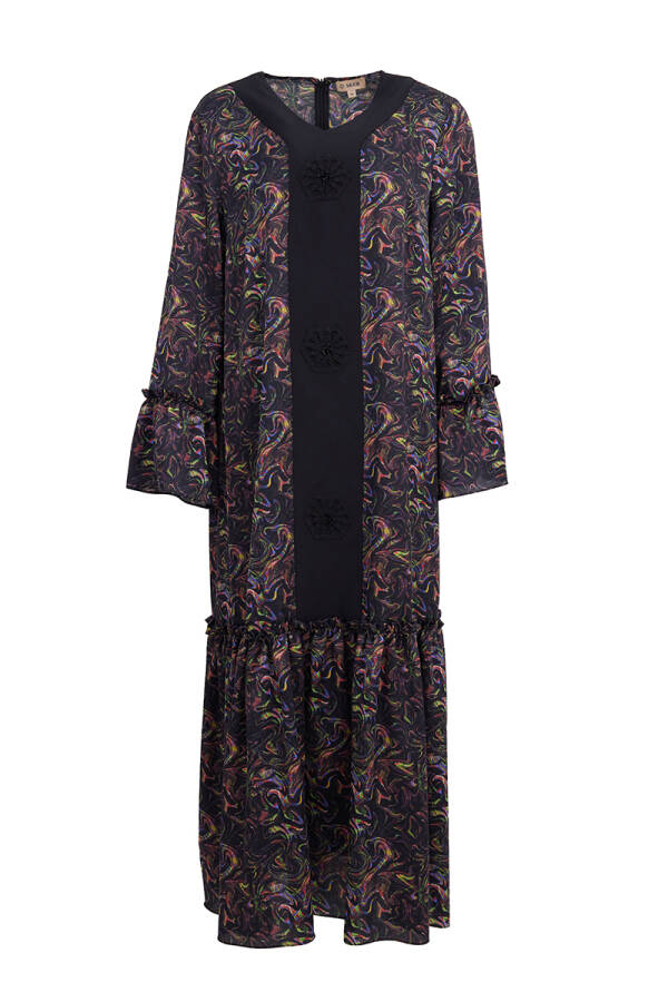 Siyah Desenli Elbise - 1