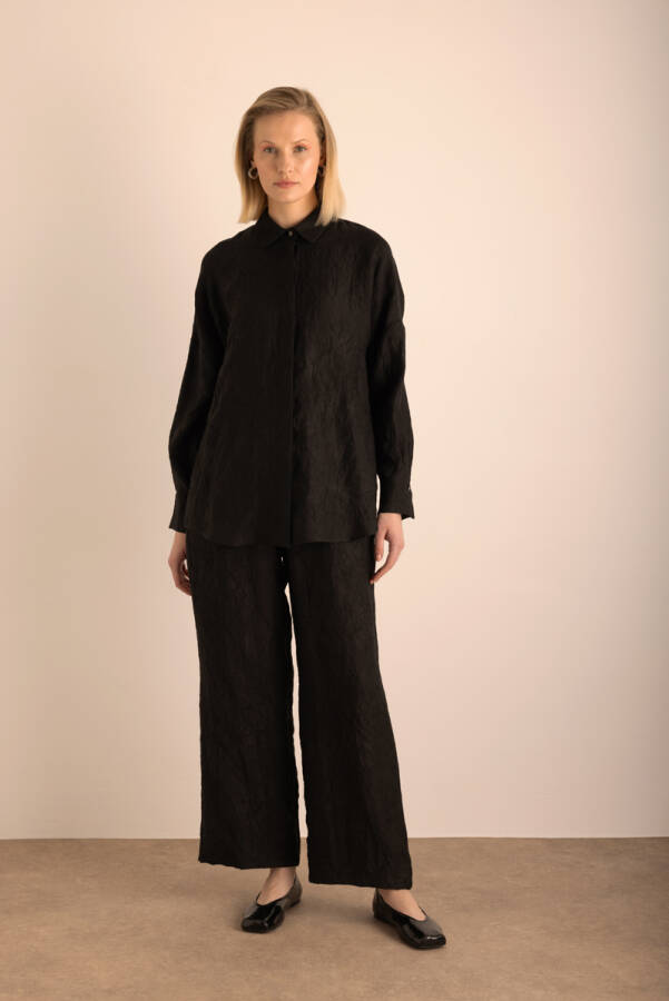 Siyah Kraş Efektli Keten Gömlek - Aker (1)