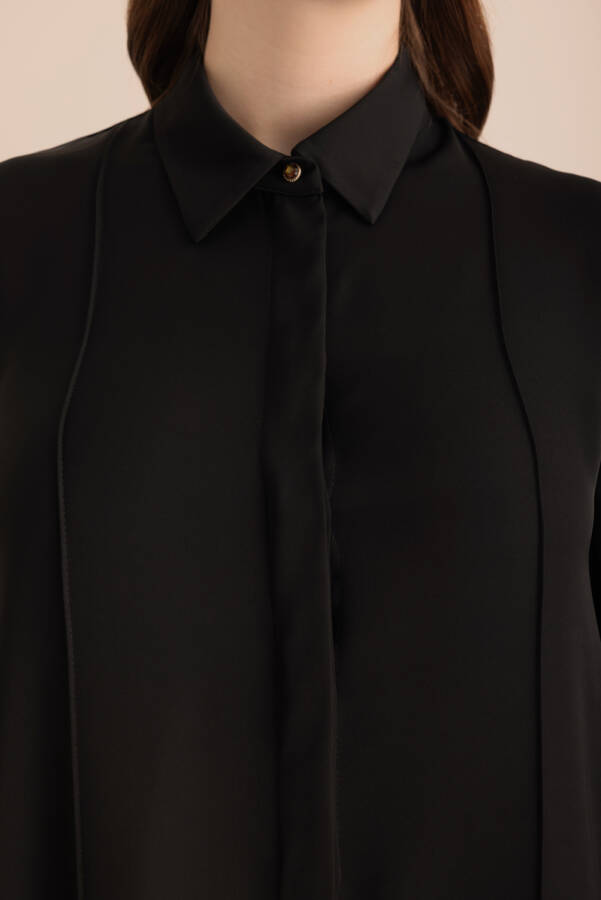 Siyah Detaylı Düğmeli Gömlek - 3