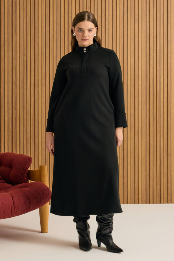 Siyah Dik Yaka Örme Elbise - Aker (1)