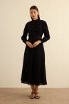 Siyah Doğal Dokulu Kumaş Gömlek Elbise - 2
