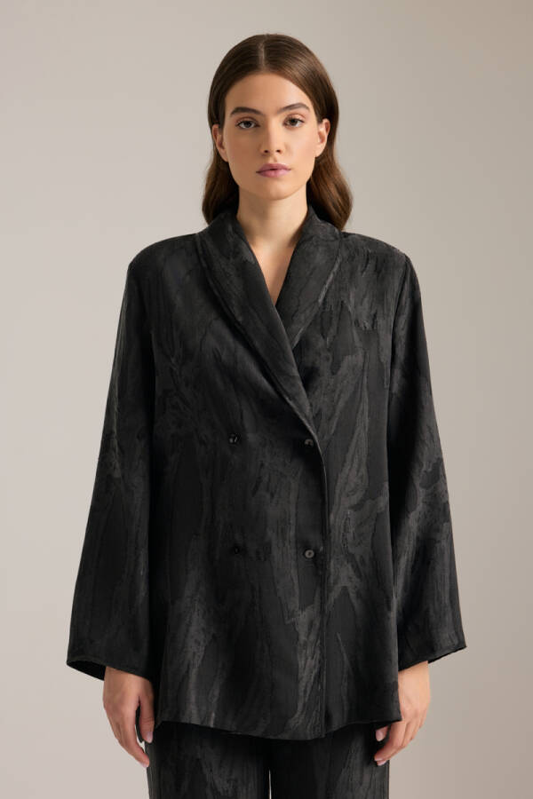 Siyah Dokulu Kruvaze Kapama Tencel Pijama Üstü - Aker (1)