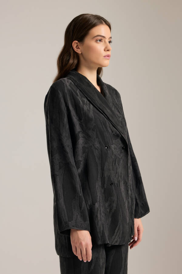 Siyah Dokulu Kruvaze Kapama Tencel Pijama Üstü - 3