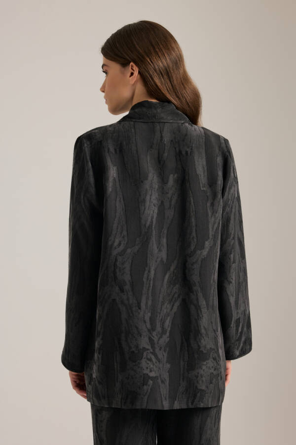 Siyah Dokulu Kruvaze Kapama Tencel Pijama Üstü - 5