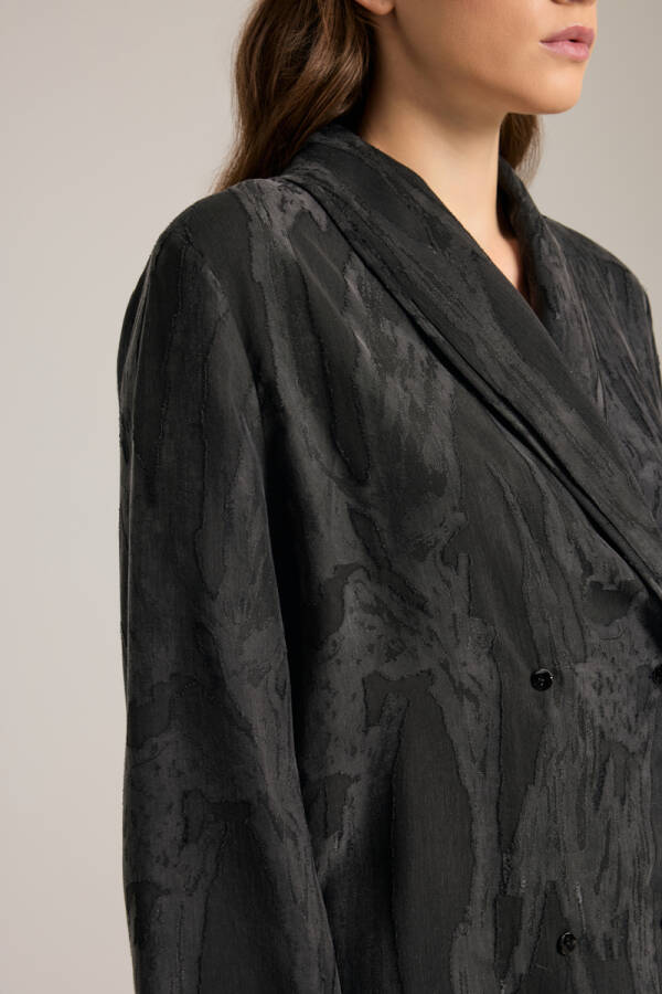 Siyah Dokulu Kruvaze Kapama Tencel Pijama Üstü - 4